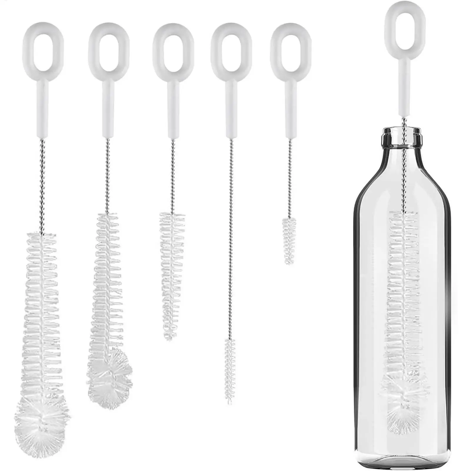 Escova de limpeza para garrafa de água, 5 peças, escova longa para canudo, escova para copo, escova para limpeza de bico de bule, para espremedores, tampas, canudos, escova para bico de mamadeira