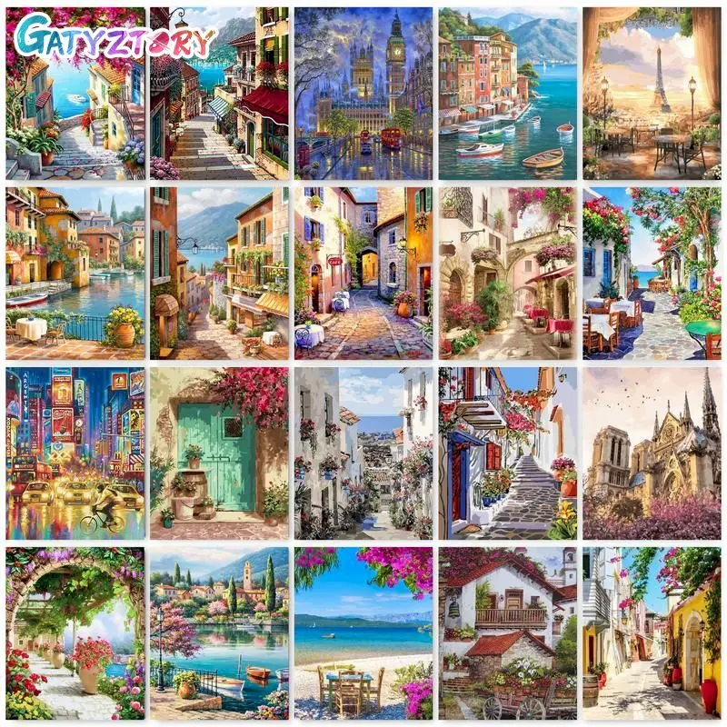 GATYZTORY Paint By Numbers For Adults Children Seaside Town DIY HandPainted Oil Painting Landscape Picture Home Wall Decor Gift