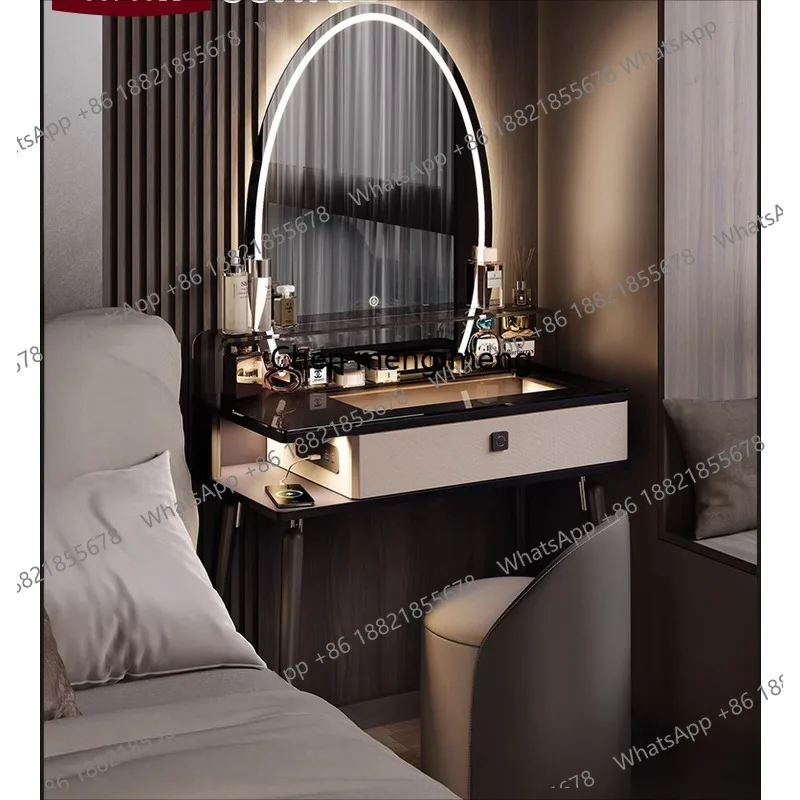 

Italian minimalist dressing table small 60cm smart large mirror with lock bedroom light luxury dressing table