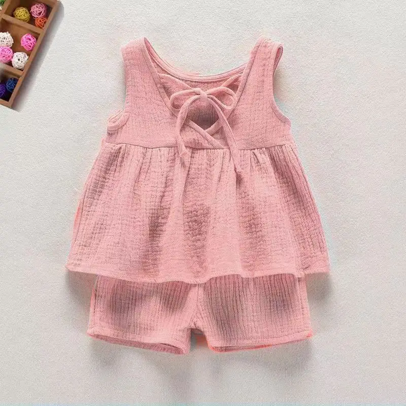 Summer Girls Sleeveless Suit New Summer Korean Version of the Female Treasure Undershirt Cotton Linen Undershirt Two-Piece Suit