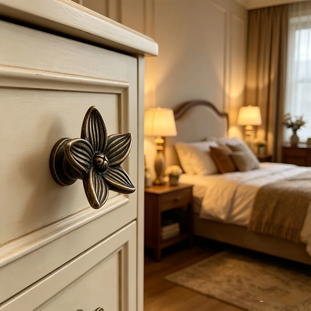 Vintage Flower Shaped Handle Furniture Accessories Creative DIY Zinc Alloy Material Handmade Retro Decoration