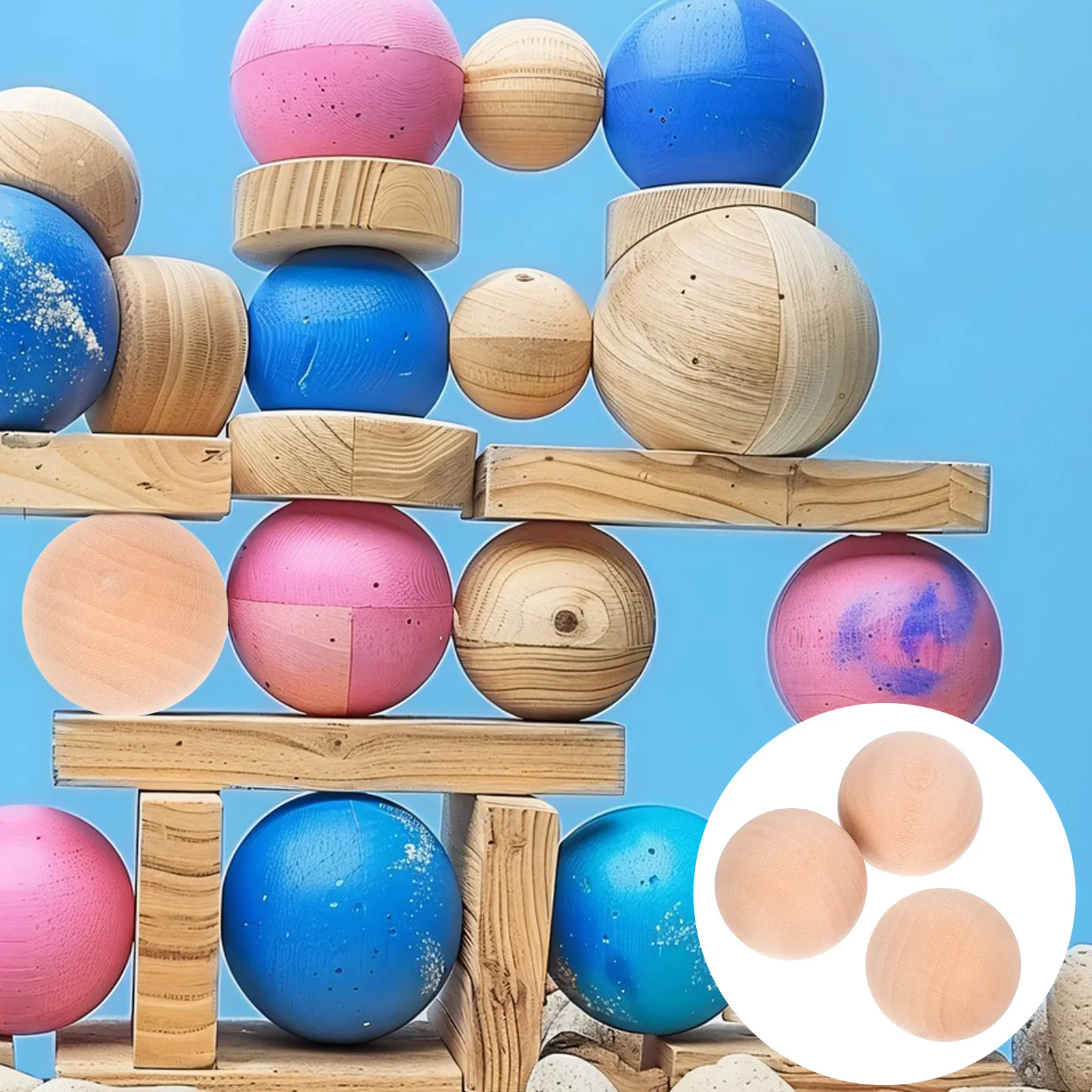 

3pcs Wooden Ball Natural Unfinished Craft Sphere Smooth Solid Wood Round For Diy Decoration Carafe Stopper Climbing Substitute