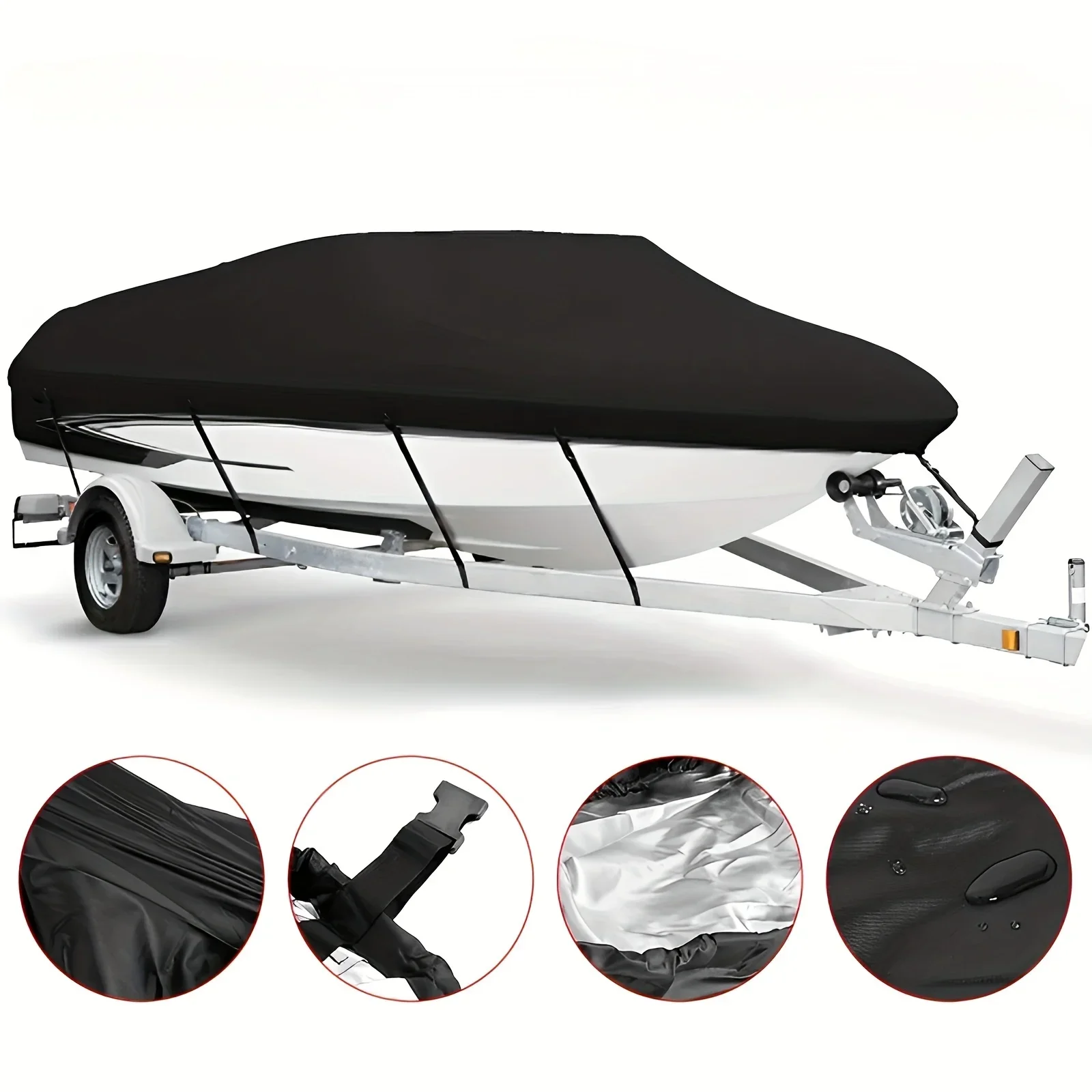 

Black Boat Cover Anti-UV Waterproof Outdoor Protection Heavy Duty Marine Fishing Speedboat 190T Yacht 11-22FT