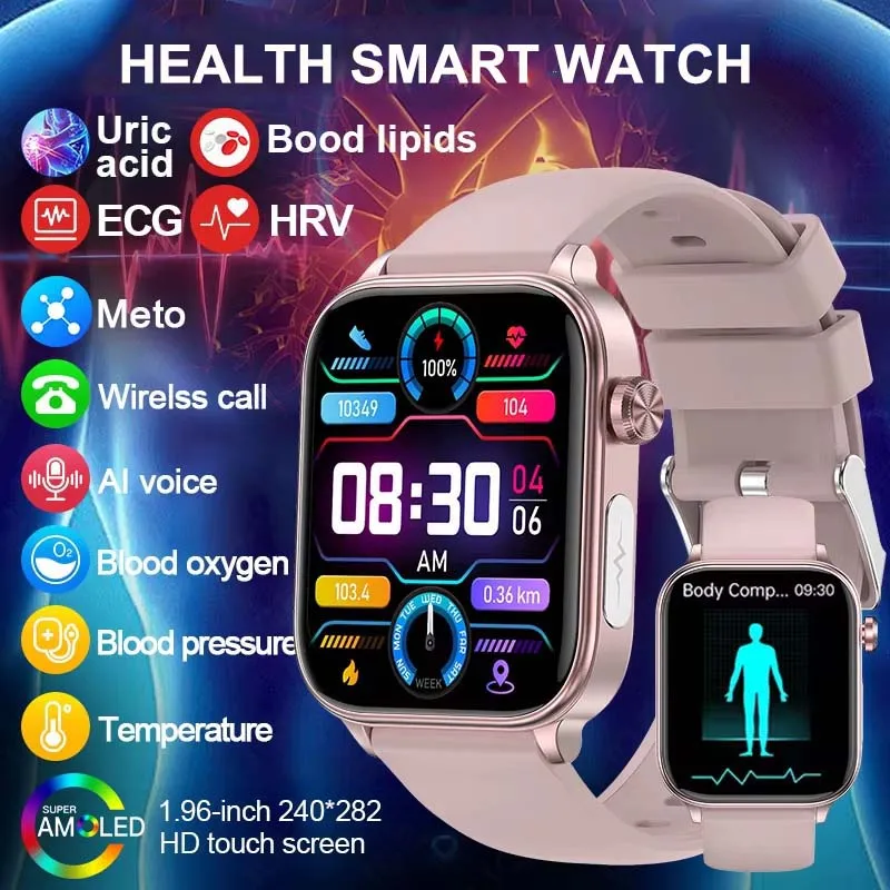 

2025 New Smart Watches Women Blood Lipids Uric Acid Blood oxygen Smart Watch Men ECG+PPG Voice Bluetooth Call Health Smartwatch