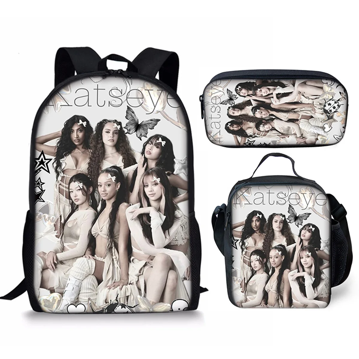 

Luxury Popular Funny Novelty Kpop Katseye 3D Print 3pcs/Set pupil School Bags Laptop Daypack Backpack Lunch bag Pencil Case