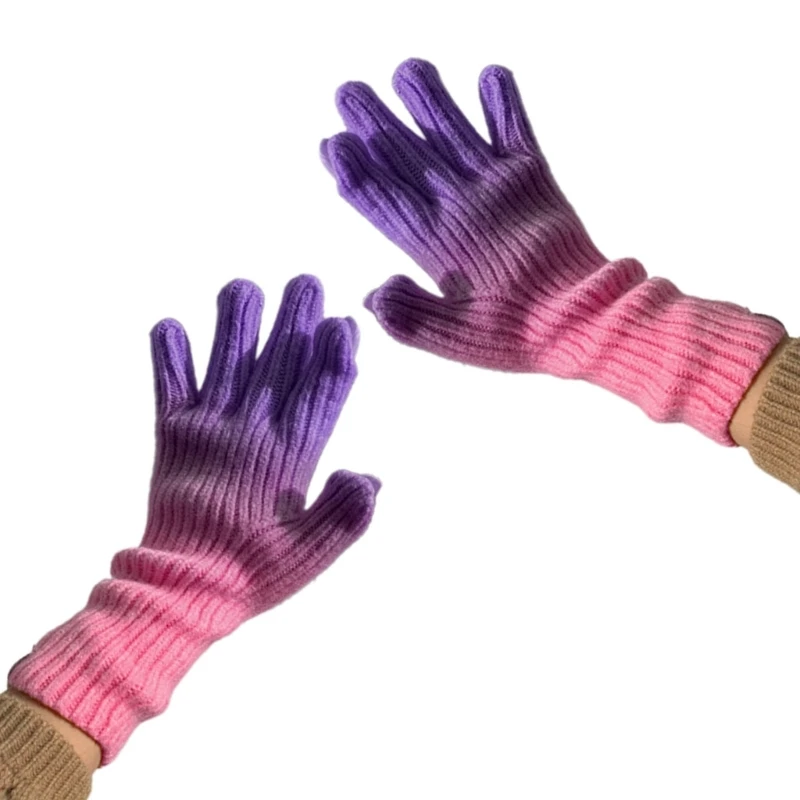 11UE 2-teilige Winter-Strickhandschuhe mit voller Hand, 2-Finger-Touchscreens, winddichte Fäustlinge