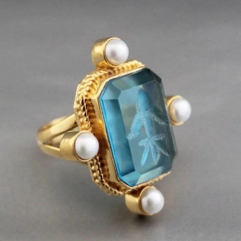 Anillo de cristal azul, joyería antigua vintage, anillo delicado, regalos de dama de honor, hecho a mano, declaración