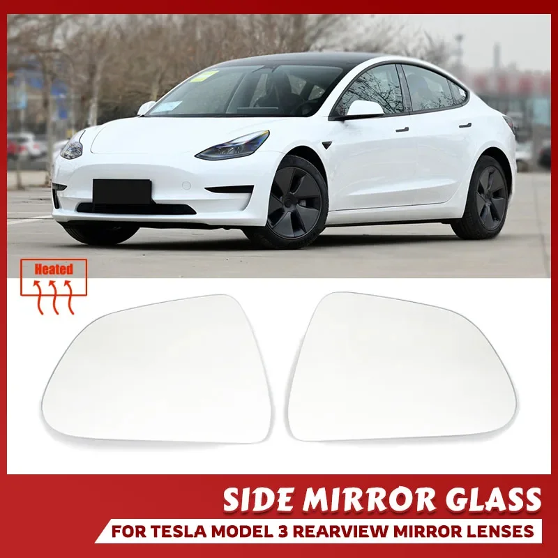 For Tesla Model 3 Wide-Angle Car Large Vision Rearview Mirror Heating Replacement Anti Glare Dazzle Reversing Glass Lens