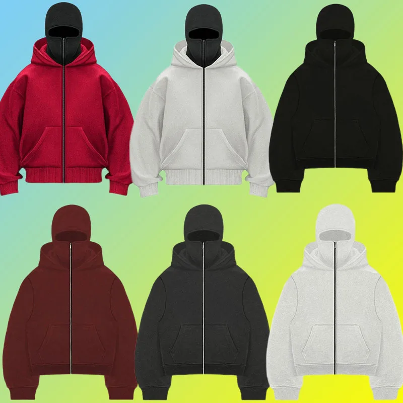 

A/W Y2K Толстовка на молнии с двойным капюшоном Дизайн Уличная куртка большого размера Унисекс Укороченный пуловер с заниженными плечами и металлической молнией