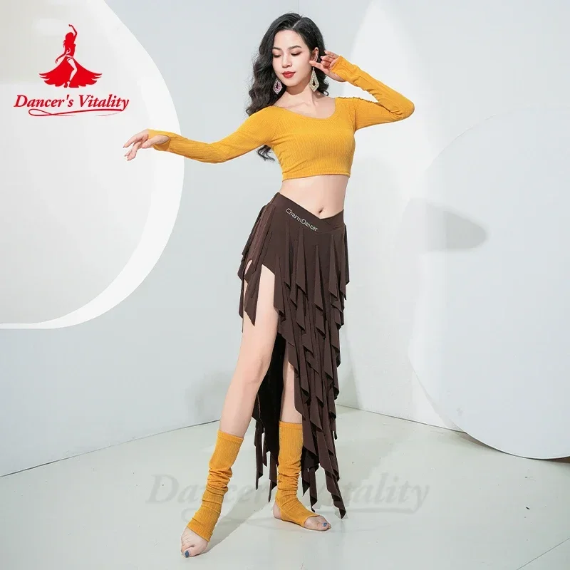 Belly Dance Cotume for Women Long Sleeves Top and Dynamic Fringed Skirt Group Practice Wear Outfit Girl\'s Bellydance Clothing