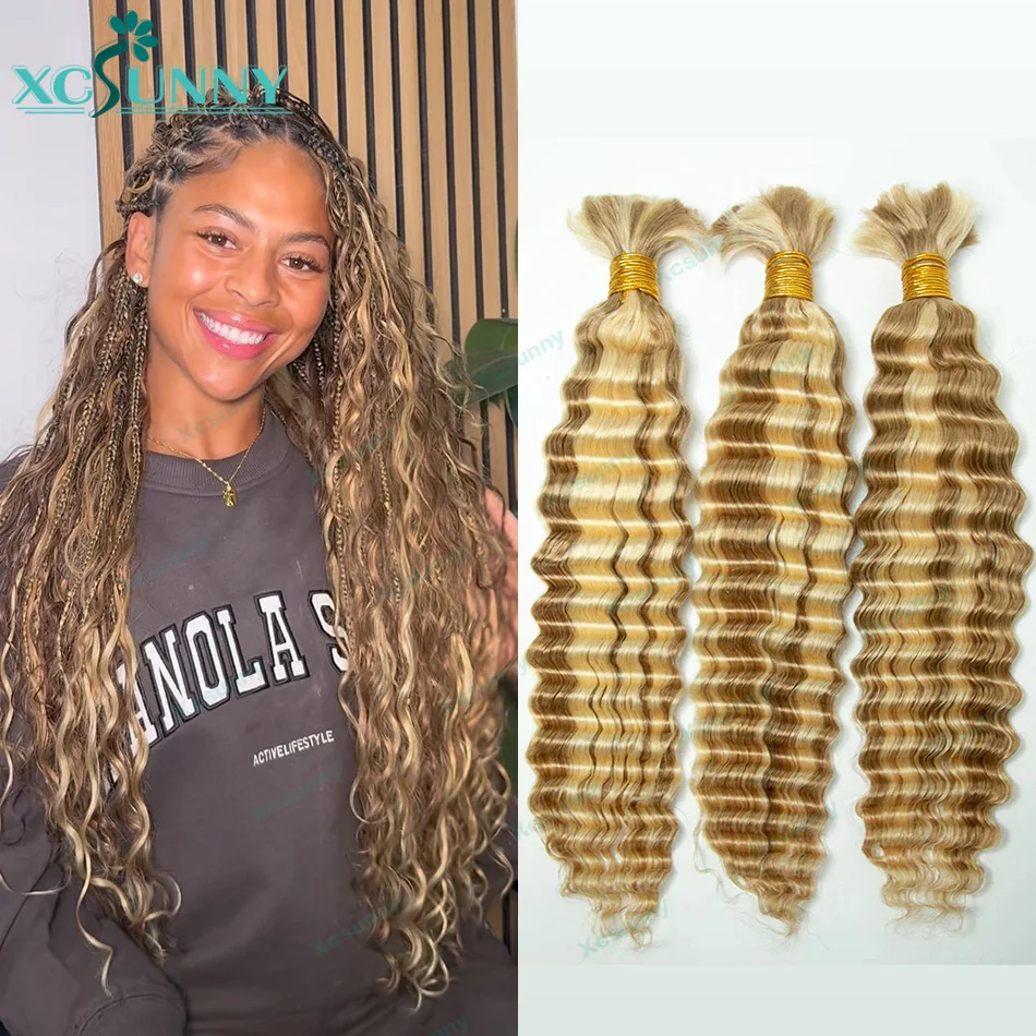 

Наборы натуральных волос 613 27 Highlight Blonde Bulk для плетения косичек, глубокая волна, двойная прядь, для создания бохо-косичек.