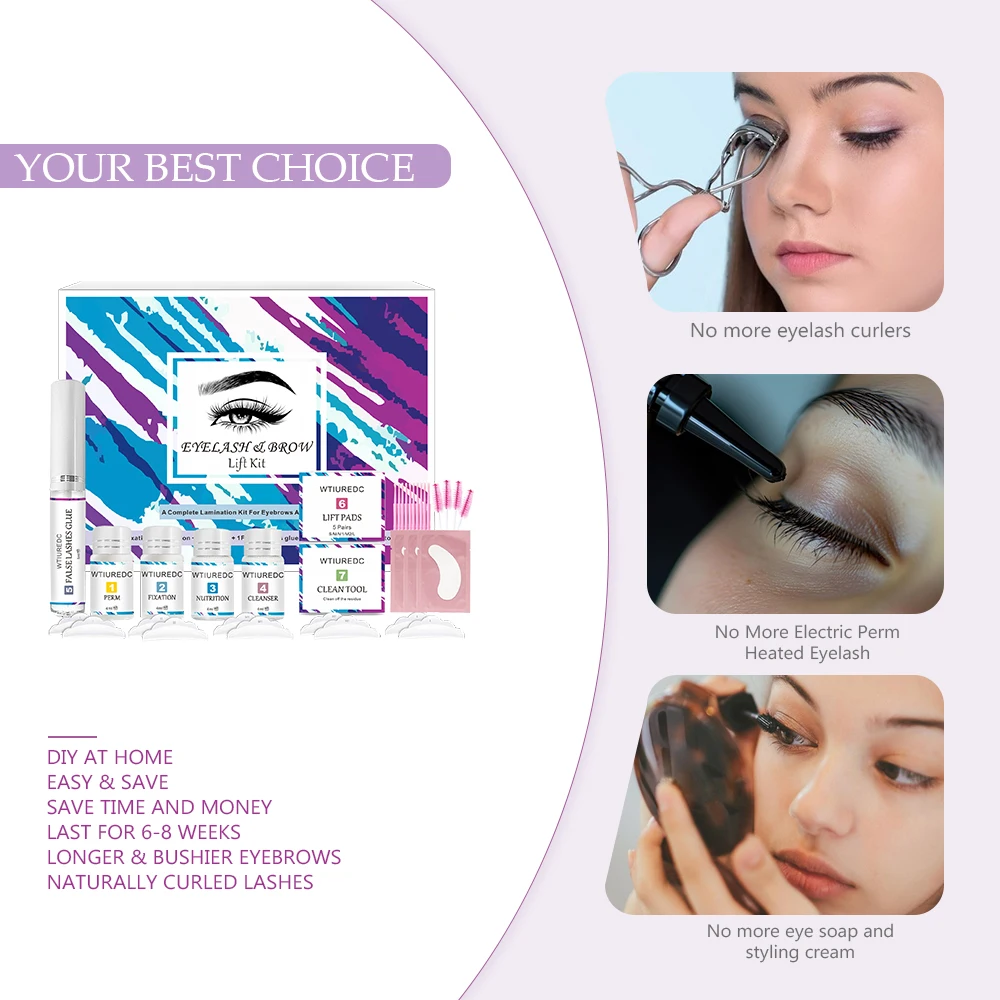 ชุดดัดขนตาคิ้วสําหรับ Home - Salon Lash Lift และชุดเคลือบคิ้ว, Simple DIY Curly Lashes และ Natural Brows