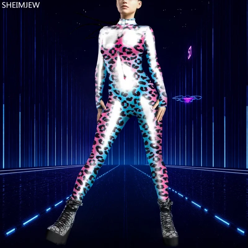 

Stylish Zip Jumpsuit Colorful Bodysuit With Thumb Sleeve Cosplay Zentai Suit Halloween Comfort Morphsuit Rave Outfit Monos Mujer