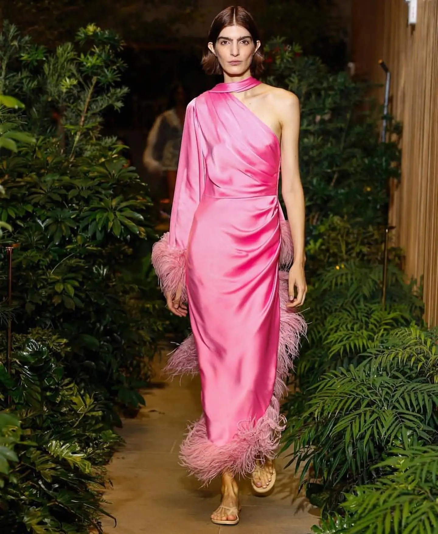 Couture Fuchsia Feather AnkleLength Women Formal Dresses One Shoulder Halter Split Female Maxi Dress