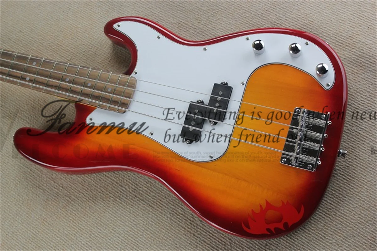 Classic Bass 4 string bass blue, Sunset, black, basswood body, maple neck white pickup guard, fixed bridge, chrome hardw