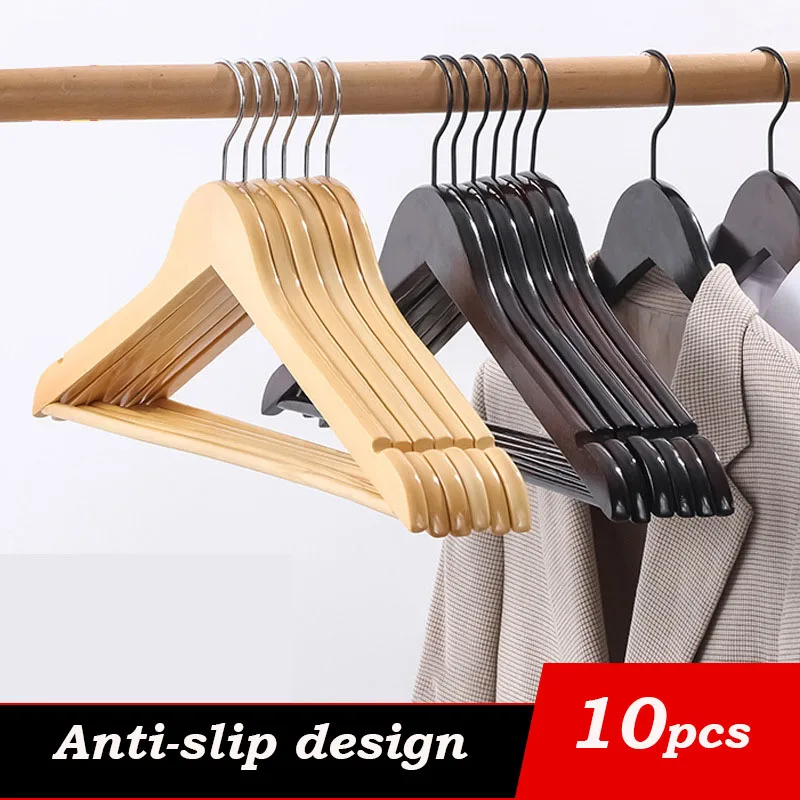 10pcs Non-slip Suit Hangers Wooden Hangers Coat Clothes Organizer Wardrobe Space Saving Pants Shirt Drying Rack,  Lotus Wood