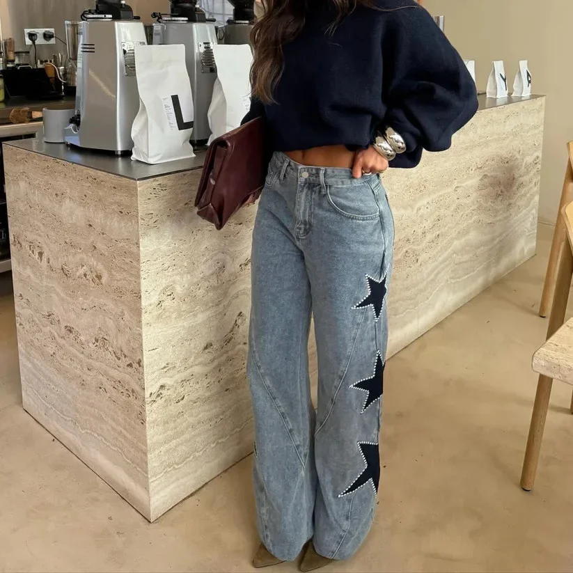 

2026 New Fashion Casual Five-pointed Star Loose Denim Trousers for Women