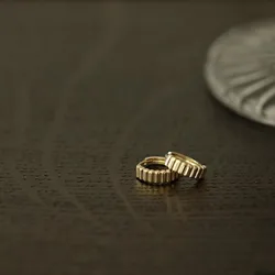 Retro Trendy Ribbed Earrings 925 Sterling Silver Plated 14K Gold Earrings for Women Versatile Jewelry
