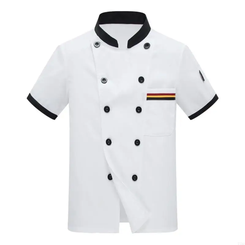 72xe Women Men Chefs Manga corta Chefs Chefs Chefs con botones tradicionales Restaurante hotel Trabajo Camisa Uniforme