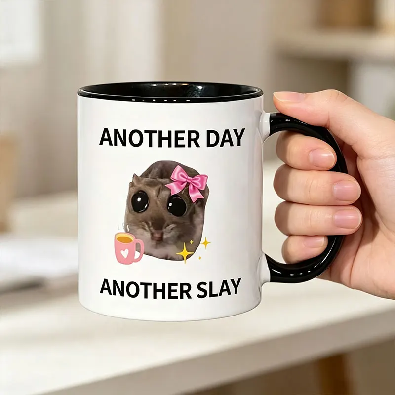 1 Mug, Seven-Color Coffee Cup, Gift for Friends "Another Day" Sad Hamster Meme 11 oz Ceramic Coffee Mug view 5