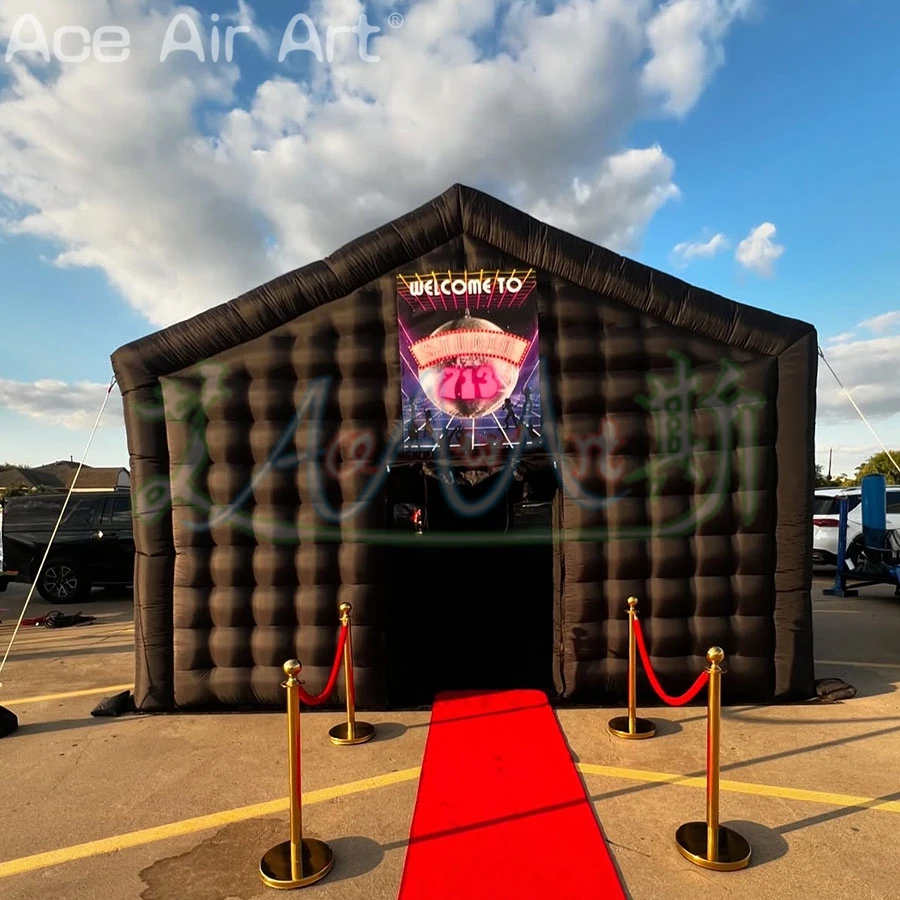 Tenda da discoteca portatile nera commerciale personalizzata Tenda da festa con cubo gonfiabile Tendone pop-up per noleggio/Eventi di Halloween all'aperto