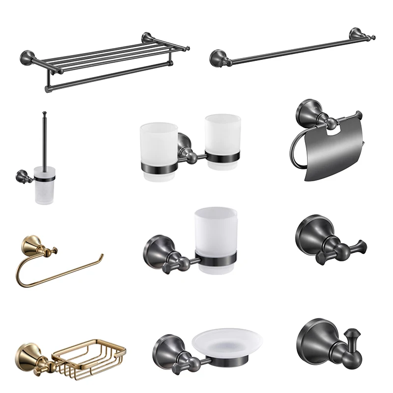 Plumbing Hotel Fittings Hardware Toilet Brushed Grey Bathroom Accessory Luxury Set Bathroom Accessories