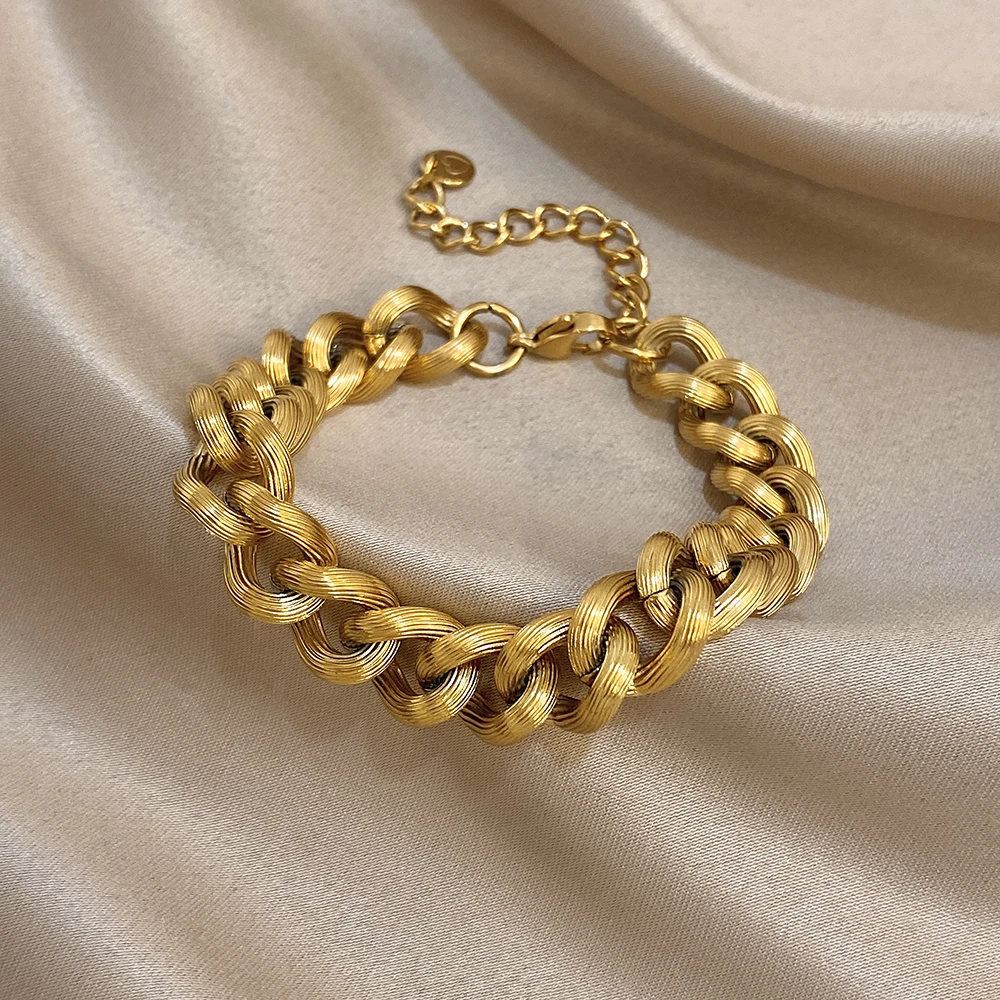 

Freetry Fashion Stainless Steel Bracelet Women Gold Color Braided Chunky Chain Adjustable Waterproof Party Daily Wear Jewelry