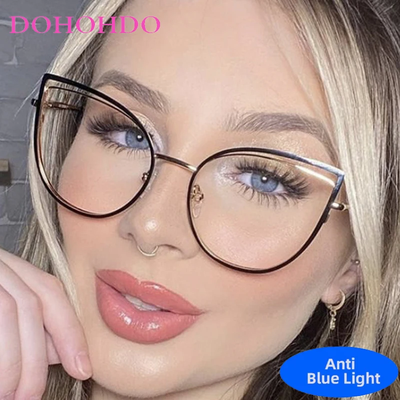 

Vintage Luxury Brand Designer Retro Metal Cat Eye Blue Light Blocking Glasses Men Women Computer Anti Blue Light Glasses Unisex