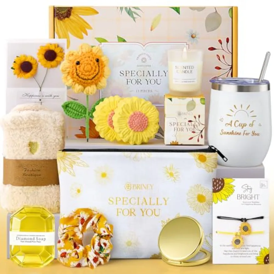 

Подарочные корзины для женщин: пасхальные подарки для подруг, желтые подарки на день рождения, День святого Валентина, День женщин, подарочный набор с подсолнухами, спа-корзина для ухода за собой