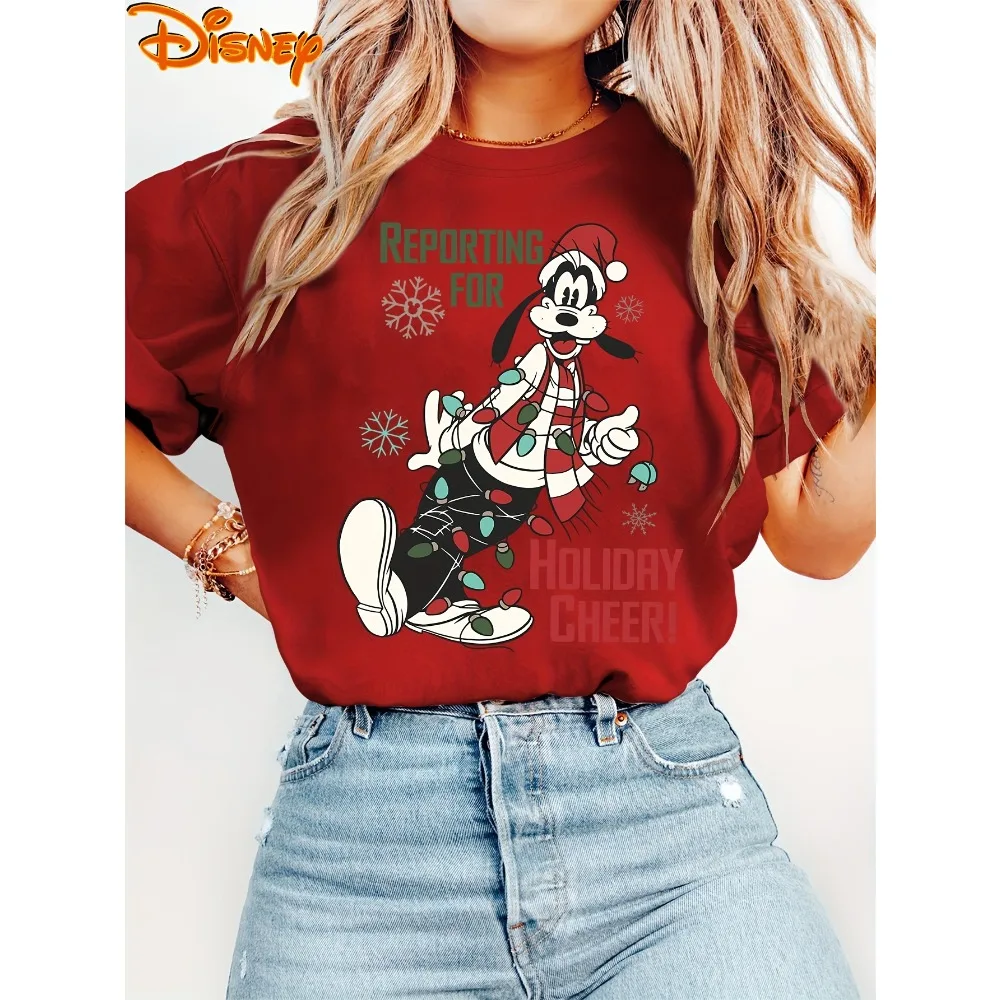 المرأة ديزني بلوتو أضواء عيد الميلاد تي شيرت الرجال القطن المحملة س الرقبة عادية كبيرة الحجم قصيرة الأكمام الشارع ارتداء دونالد داك الأعلى
