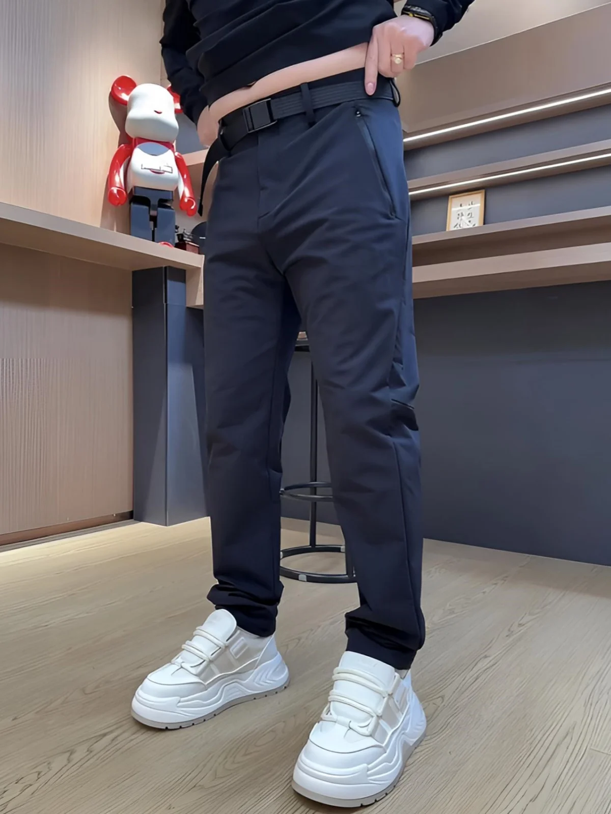 Spring Casual Skin-friendly Breathable Men's Belt Buckle Zipper Pocket Straight Leg Pants Comfortable All-match Lightweight L...