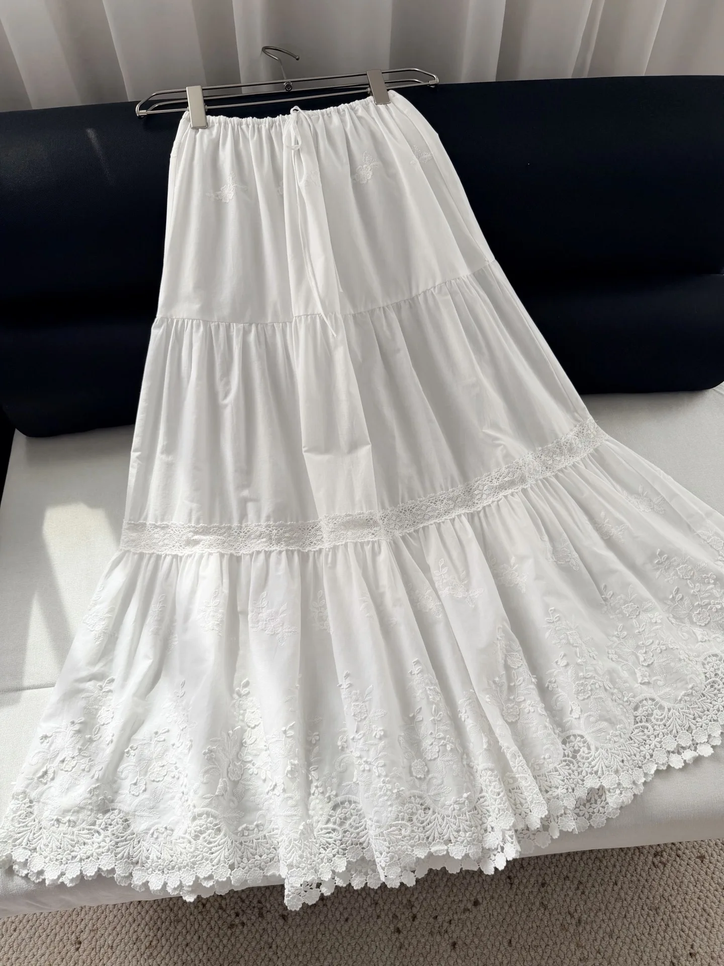 2026 Spring/Summer New High Quality Elegant 100% Yarn Cotton Positioned Embroidery Flower A-line Half Skirt Women's Wear