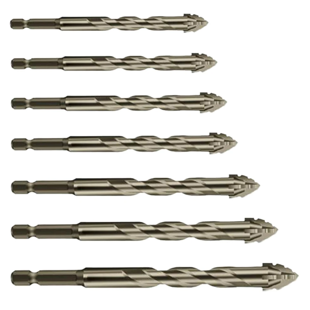 Taladro excéntrico de vástago hexagonal de 1/4 pulgadas, punzonado de azulejos de vidrio de cuatro flautas, broca triangular de losa de roca para azulejos, herramienta eléctrica, 7 Uds.