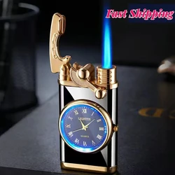 Fashion Rocker Watch Dial Windproof Torch Jet Lighter Butane Luxury Igniter Cigarette Blue Light Dial Lighter For Men Wholesale