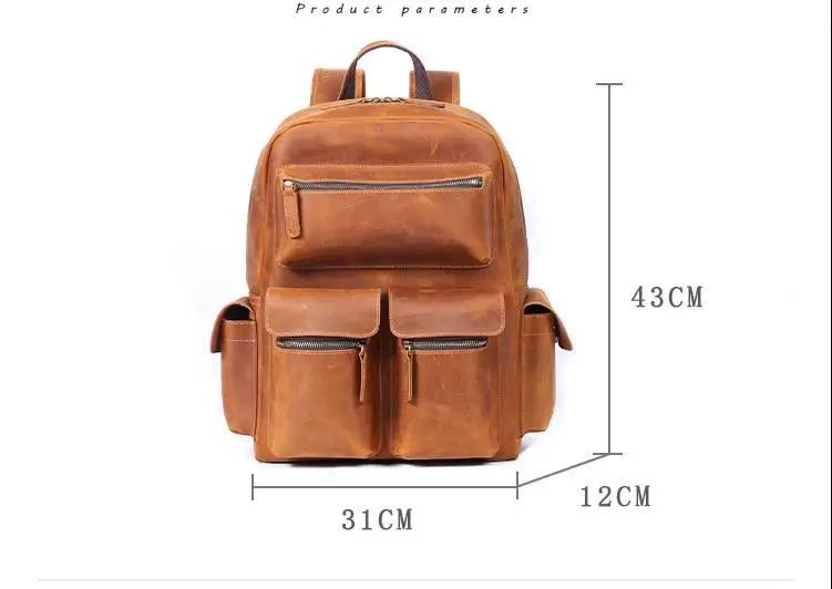 PNDME Vintage handgefertigter Crazy-Horse-Rucksack aus Rindsleder für Männer und Frauen, Outdoor-Reise-Schulrucksack aus echtem Leder mit großem Fassungsvermögen. – Detail 1