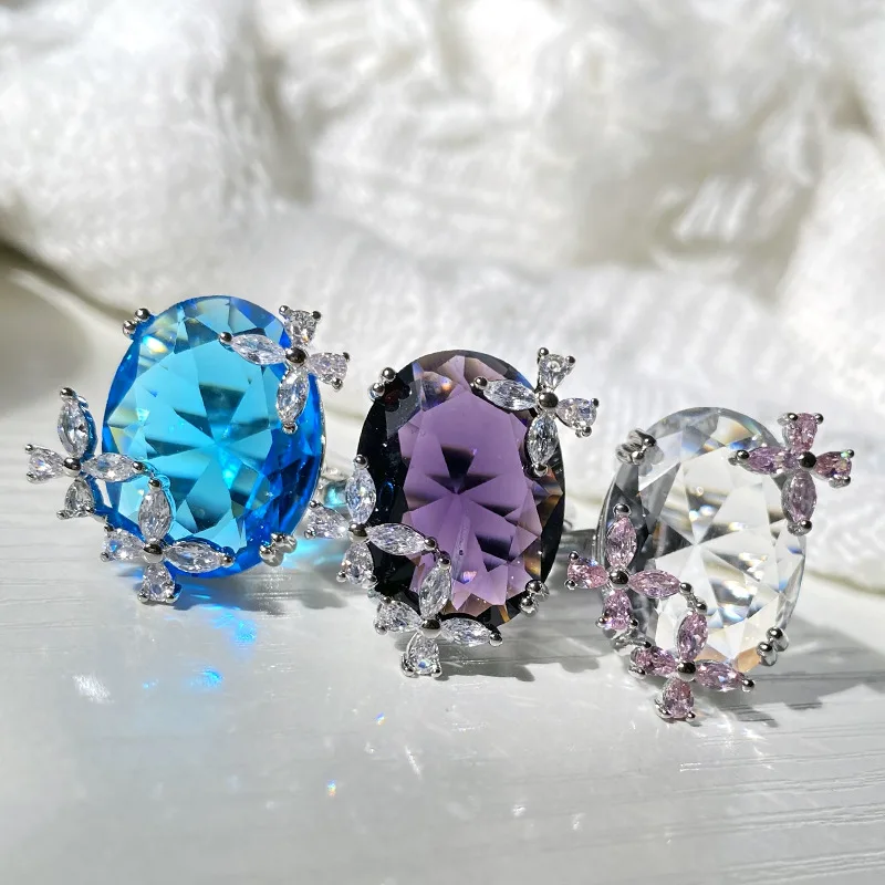 

MDLFES Moiss1nite style Amethyst Ring Faux Blue Topaz Butterfly Sparkling Pink Zirconium Crystal