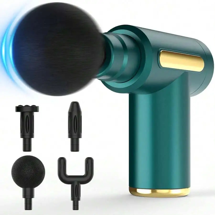 Portable Mini Handheld Massage Gun, 6-Speed Deep Tissue, 1200mAh Rechargeable, 4 Attachments, USB Charging, Travel-Friendly.
