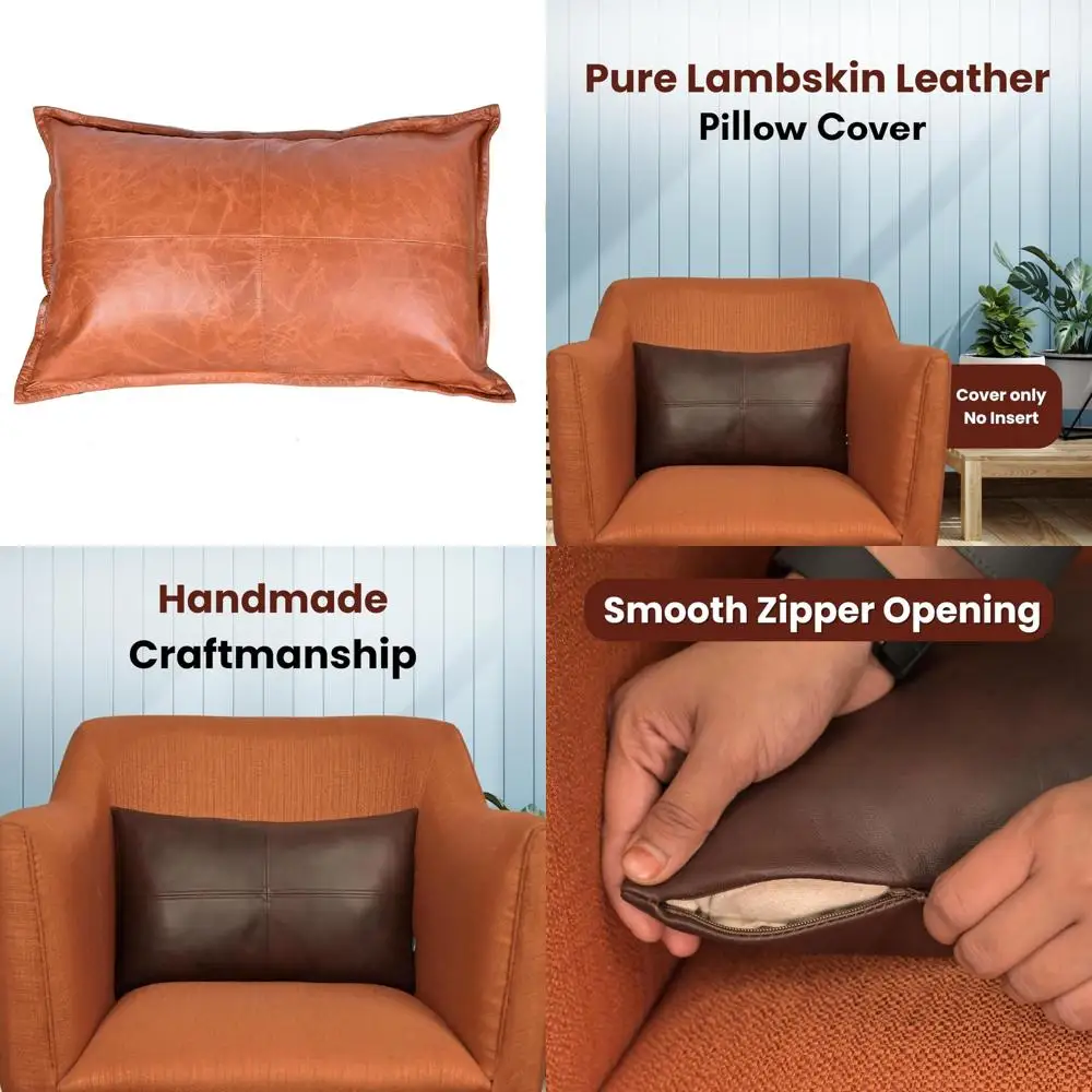 

100% Genuine Lambskin Leather Pillow Cover - Sofa Cushion Case - Elegant Throw Covers for Living Room and Bedroom Decor