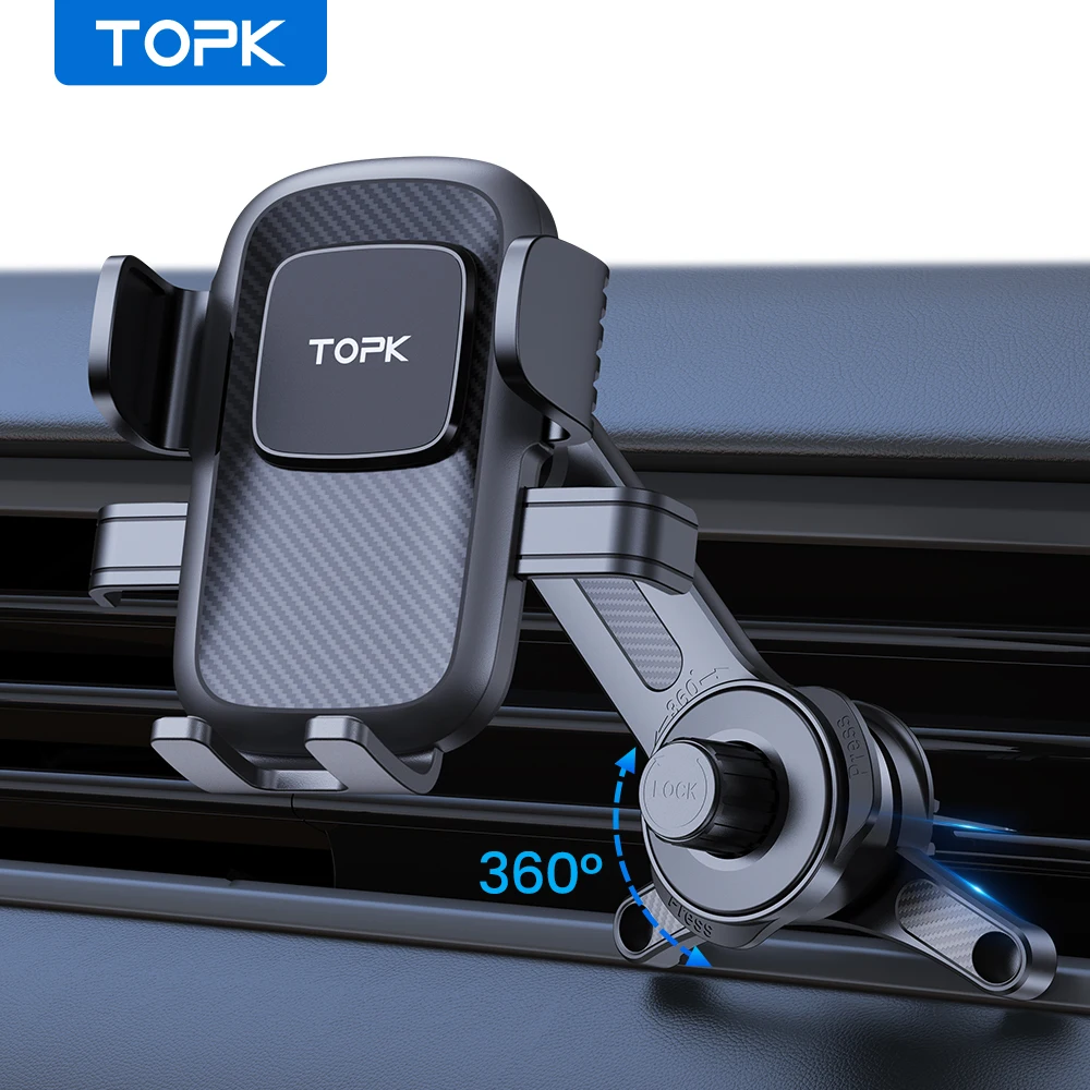 TOPK Lüftungsschlitz-Handyhalterung fürs Auto, verlängerter Metallhaken, Schwerkraftmontage, 360° drehbarer Handyhalter für iPhone, Samsung, Xiaomi – Detail 1