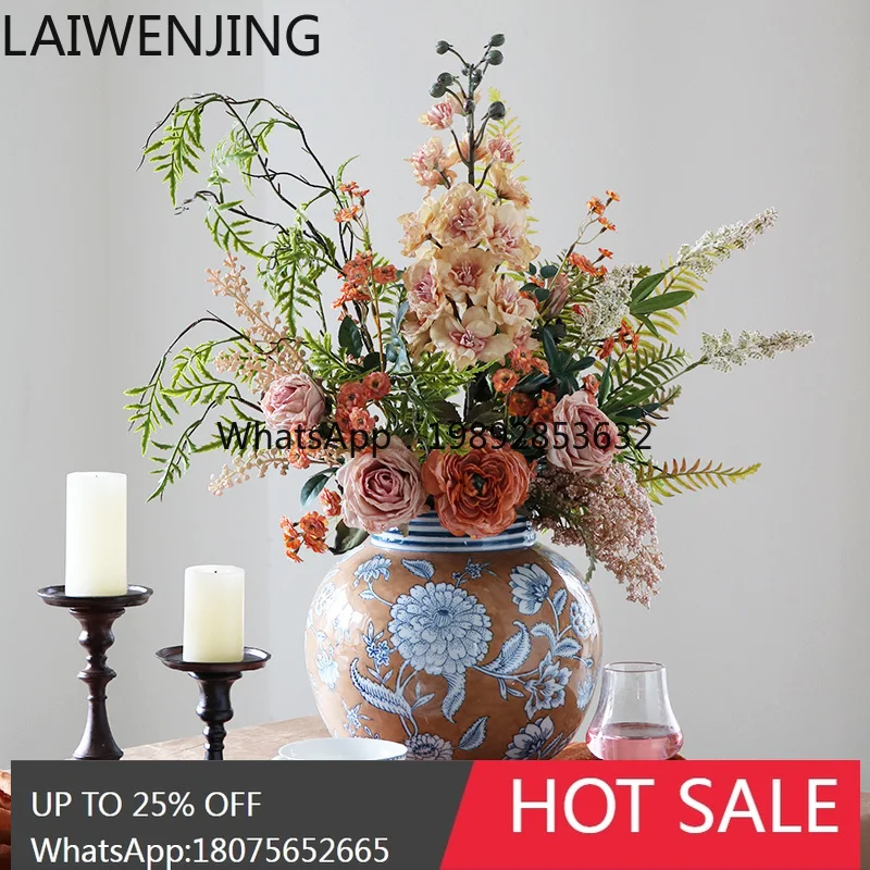 B1 etro blue and white porcelain vase light luxury high-end ornament living room flower arrangement ceramic flower ware