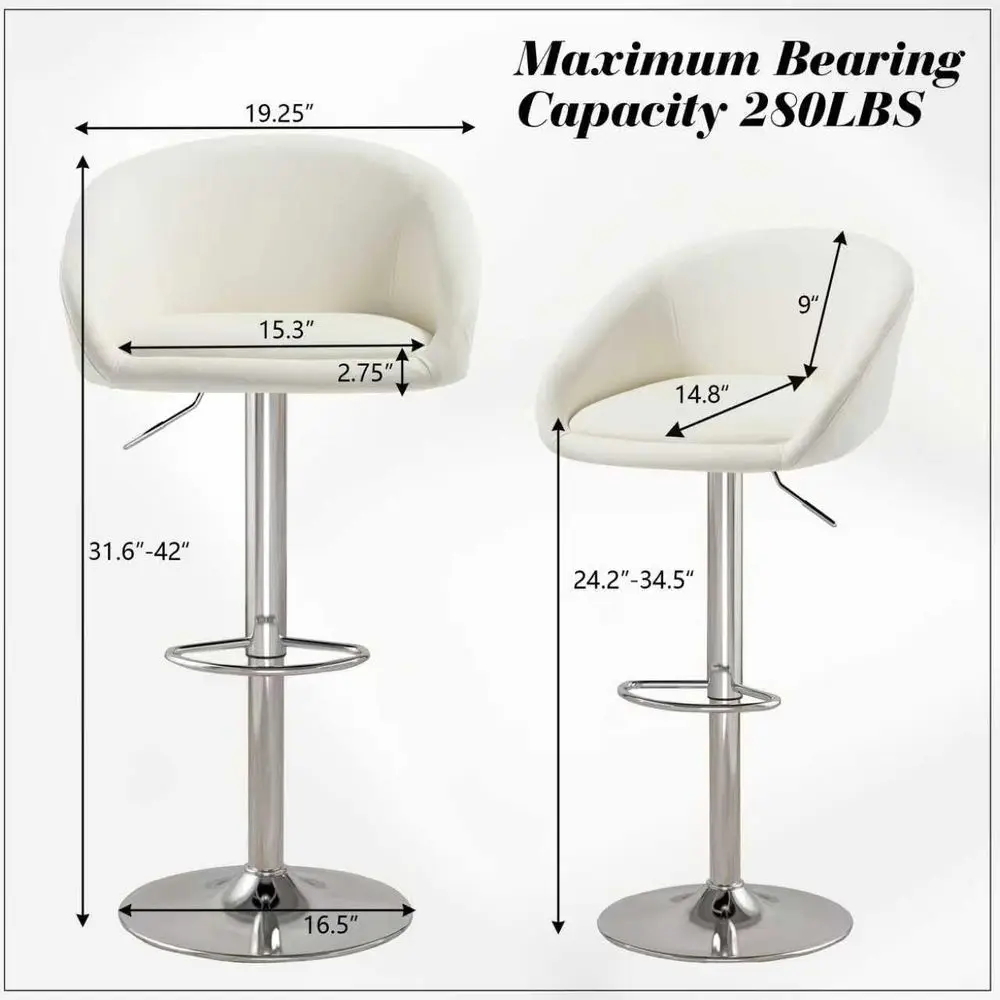 Stools Set of 2, Modern PU Leather Swivel Barstools Adjustable Counter Height Island Chair with Silver Metal Base Footrest for