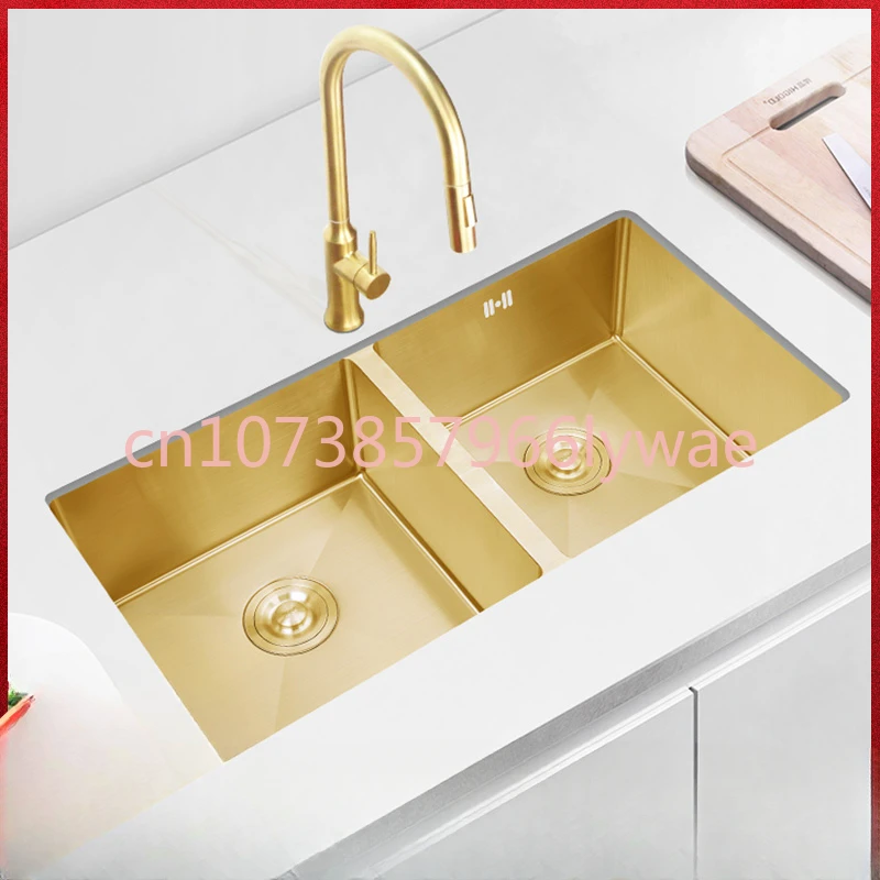 

Golden Nano Sink Basin Under The Table Is As Big As Double Grooves. 304 Stainless Steel Thickened Kitchen Sink Dish Basin