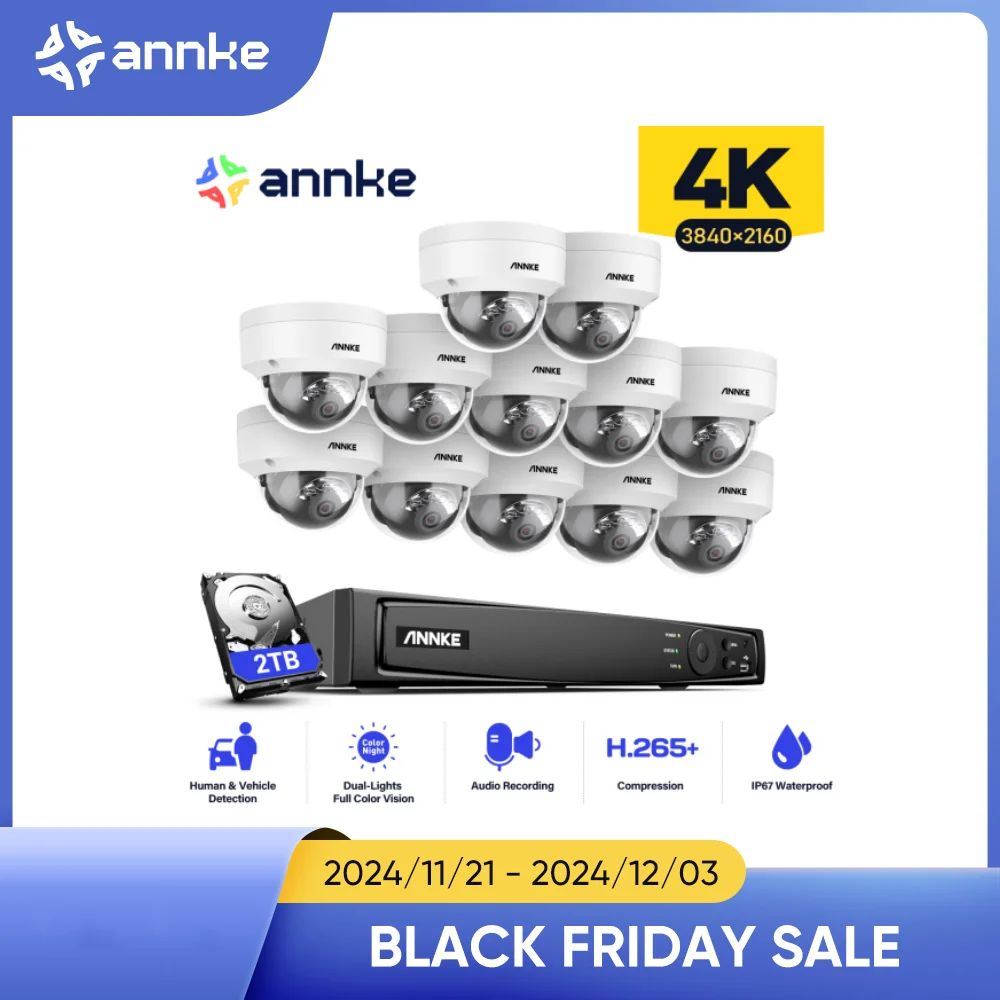 ANNKE 4K CCTV Video Surveillance Kit NVR  Smart Dual Light Night Vision Motion Detection Security Camera System Remote Monitor