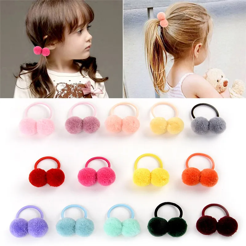 2pcs Cute Pompom Ball Elastic Hair Bands for Girls Headwear Pom Rubber Ring Ties Baby Kids Hair Accessories Ornaments