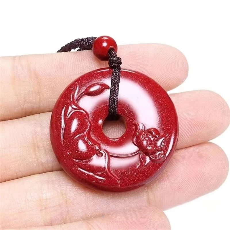 

Natural Cinnabar Buddhism Buckle Pendant Fortune Lotus Pendant Purple Gold Sand Jewelry Sweater Chain Women Cinnabar Pendant
