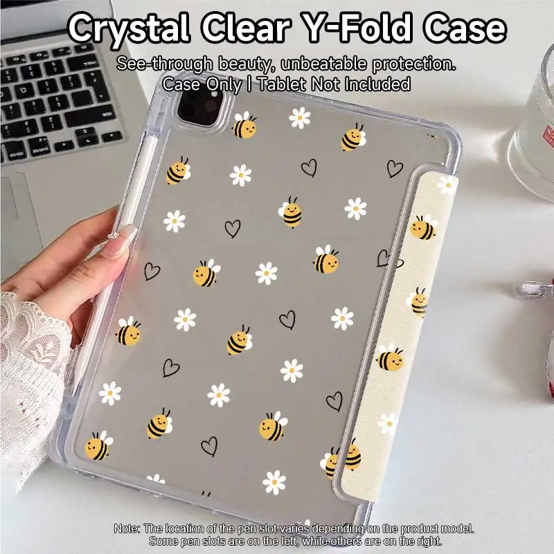 1PC Y-Fold Acrylic Case with Pencil Holder for iPad A16 11th/10th Gen, Mini 6/7, Air 4/5/6/7, Pro 11, Double-Sided Pattern