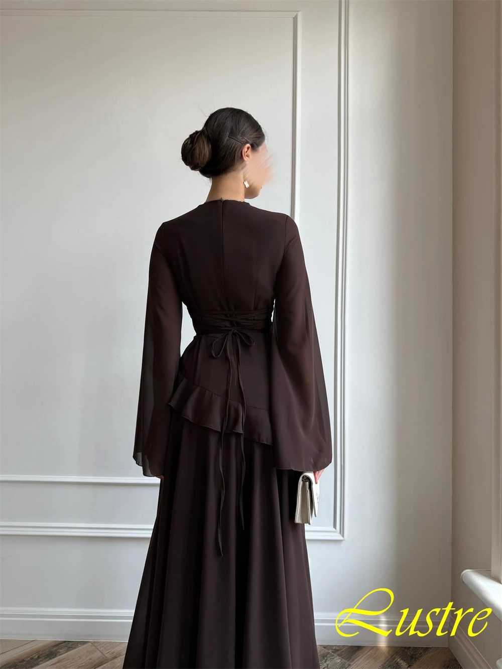 

Customized Exquisite Chiffon Evening Dress Delicate O-Neck Prom Dresses Temperament Long Sleeves Special Occasion Gowns