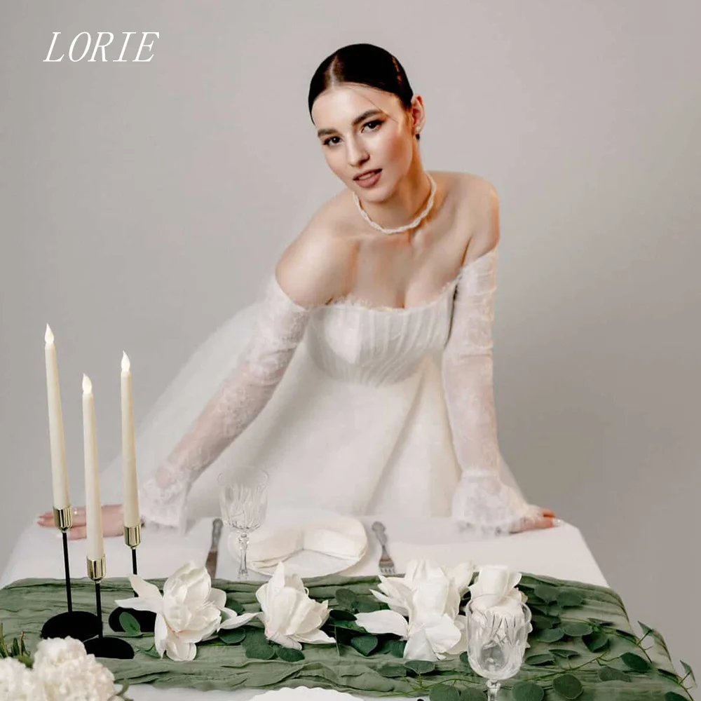 

LORIE Luxury A Line Wedding Dress Off The Shoulder Bridal Dresses Appliques Lace Strapless Wedding Gown Customized 2026