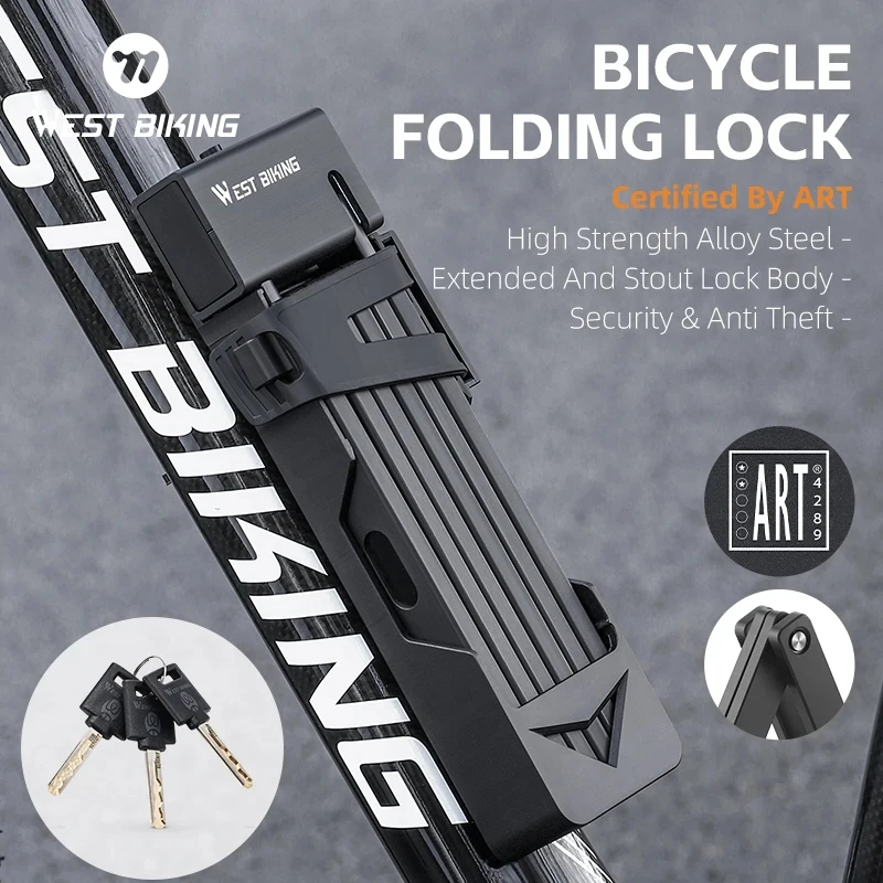 WEST BIKING Foldable Bike Lock 3 Key Strong Security Anti-theft Bicycle Lock Heavy Duty Chain Cable Padlock Motorcycle Lock