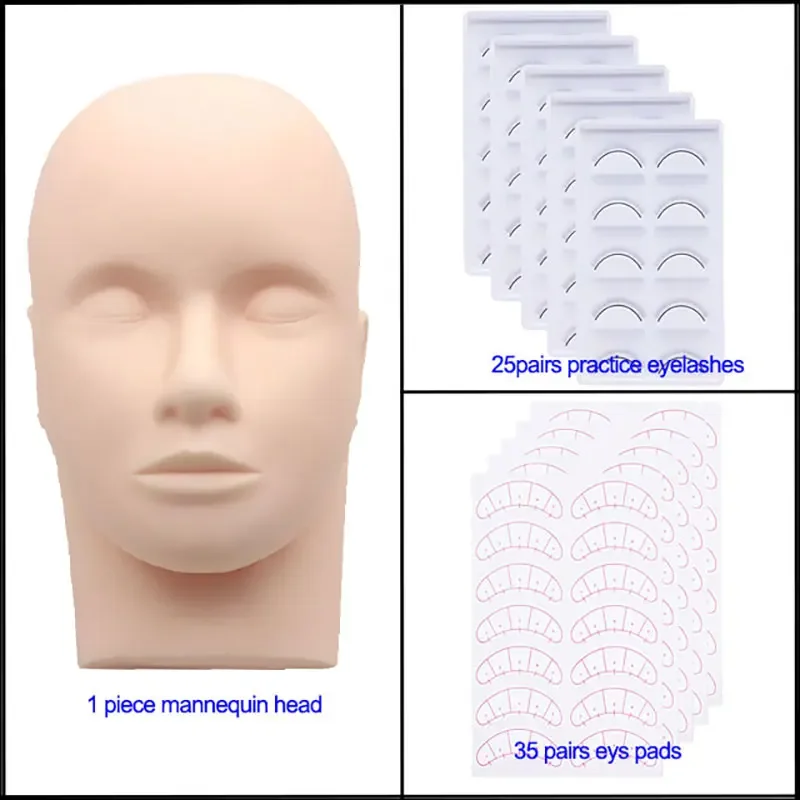 CNK Mannequin Head for Eyelash Extension With Practice Eyelashes Silicone Mannequin Head Eye Pads Lash Extension Supplies Kits